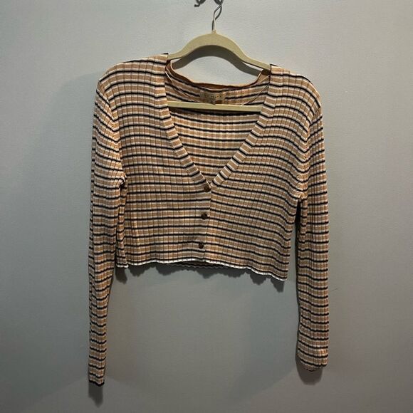 L.A. Hearts Black and Tan Striped Cropped Button Sweater M - Picture 1 of 5